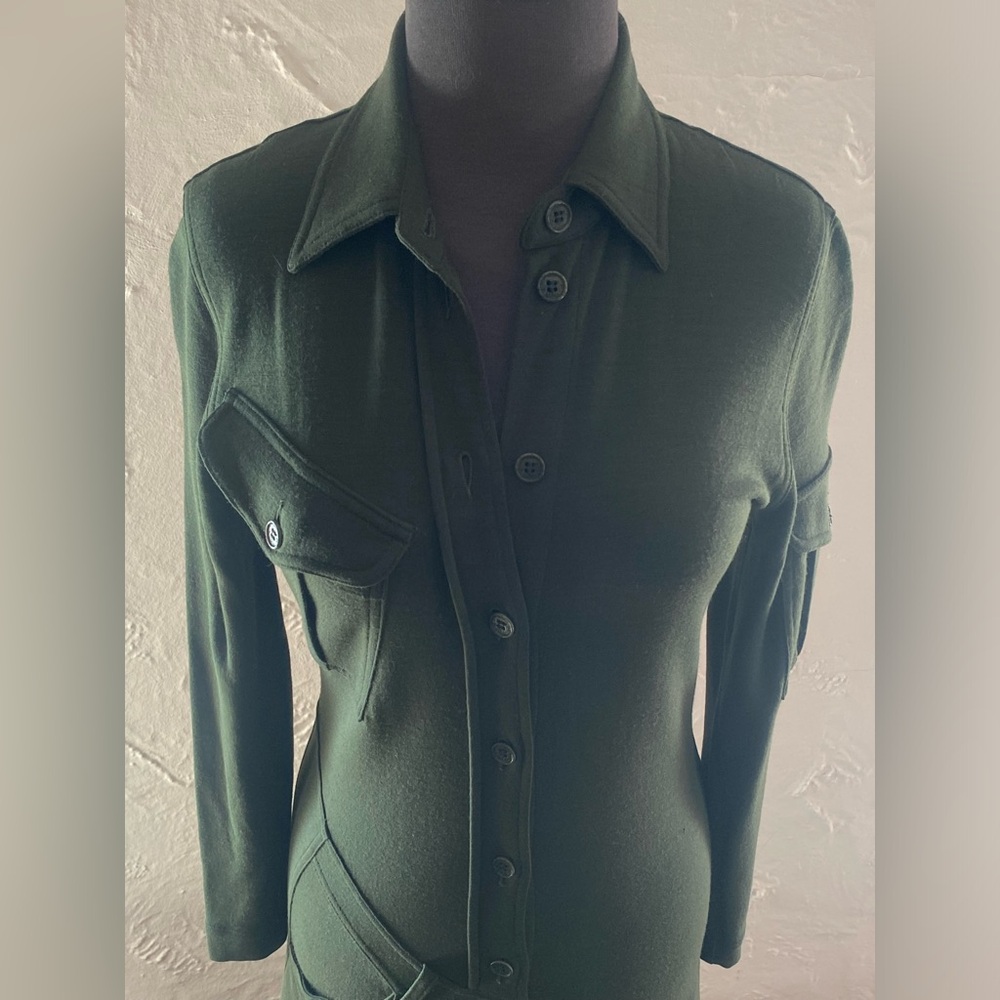 Vintage 90s Moschino Cheap and Chic Green Wool Cargo Utility Maxi Dress - Picture 3 of 16